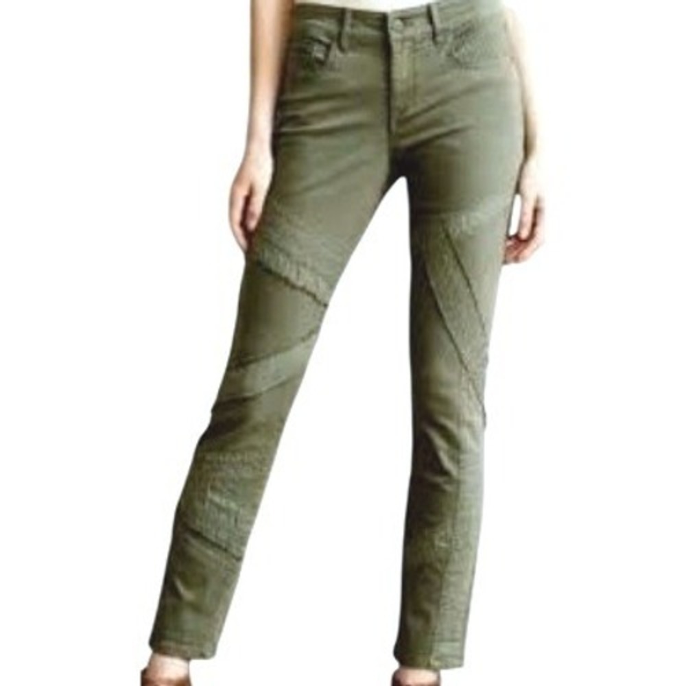 ANTHROPOLOGIE PILCRO Women's 29 Olive Green Stet Slim Straight Stitch Moto Jeans